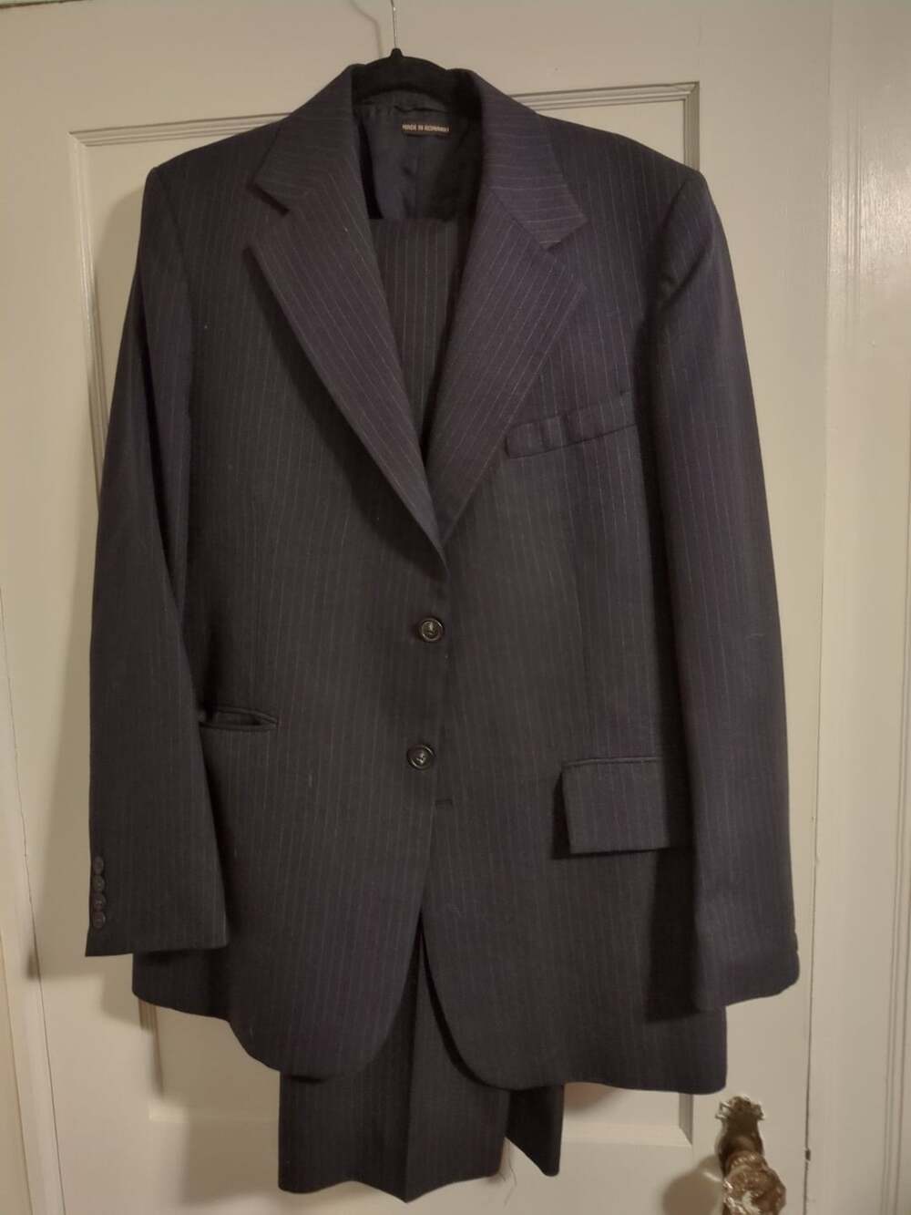 Mens Pinstripe Suit Jacket And Pants Set Made in Romania 44L 39S pant